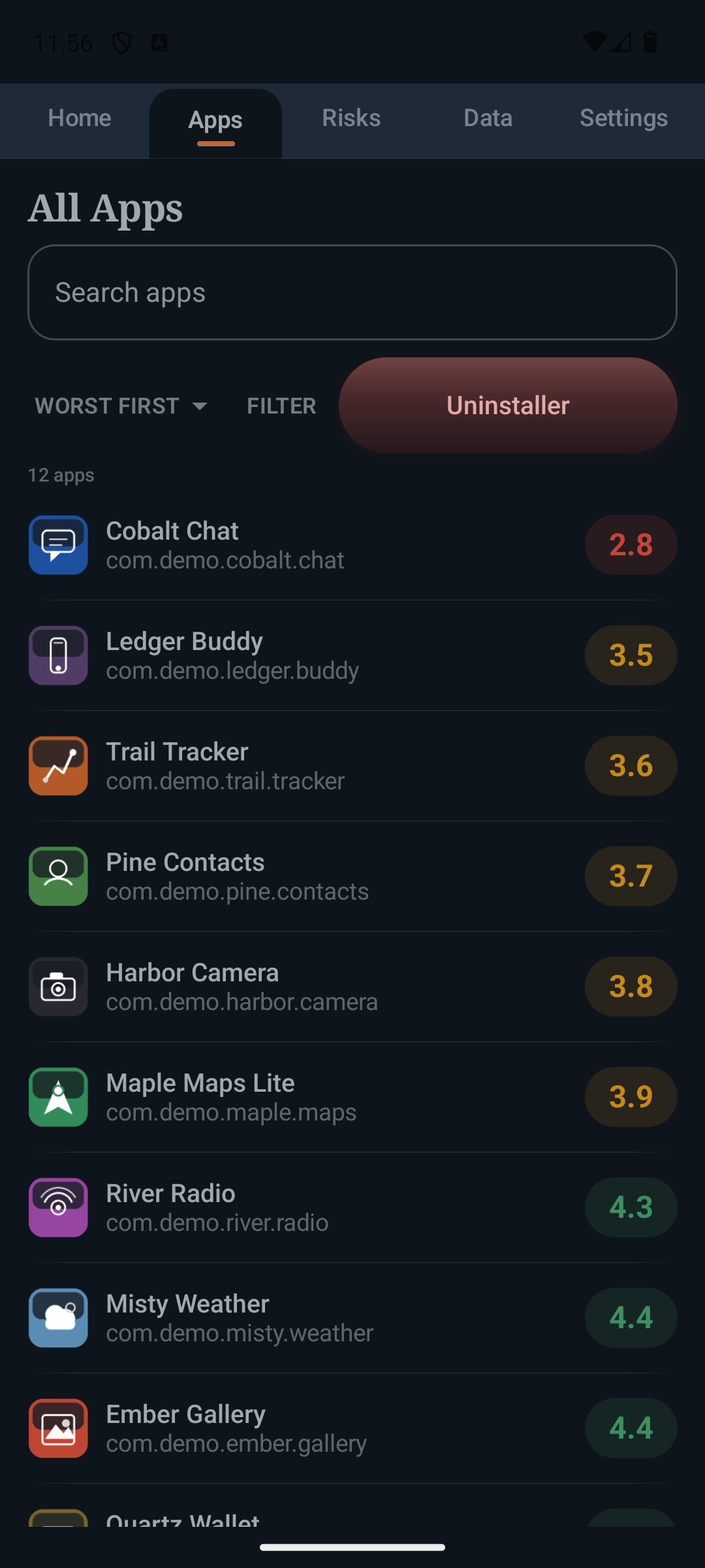 IronGuard Apps — scored app list and filters